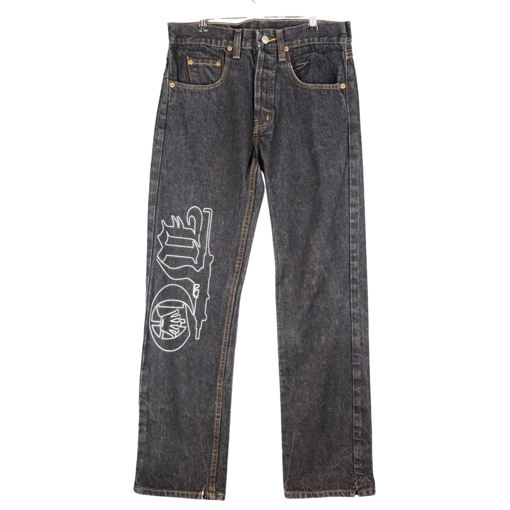 Custom Graphic Dark Wash Denim Jeans 28x31 Streetwear Angel Decals Streetwear